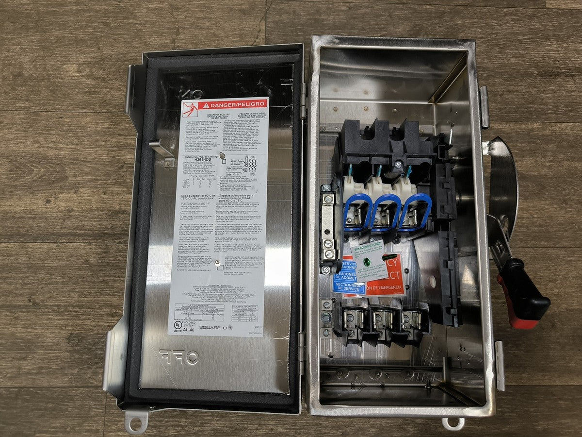 Square D H361NDS Stainless Steel 4X Fusible Safety Switch Disconnect 30A 600V 3R