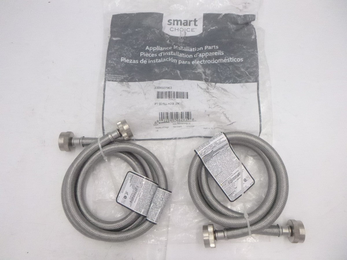 2 Pack Smart Choice 4' Washer Fill Hose 5304507963 Stainless Steel