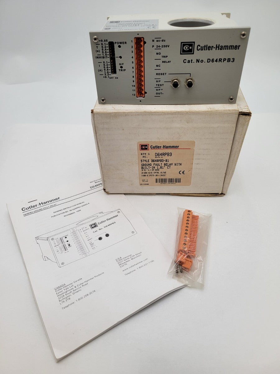 Cutler-Hammer D64RPB3 Ground Fault Relay 10MA-6.4A Range 24-250V Control Ser B1