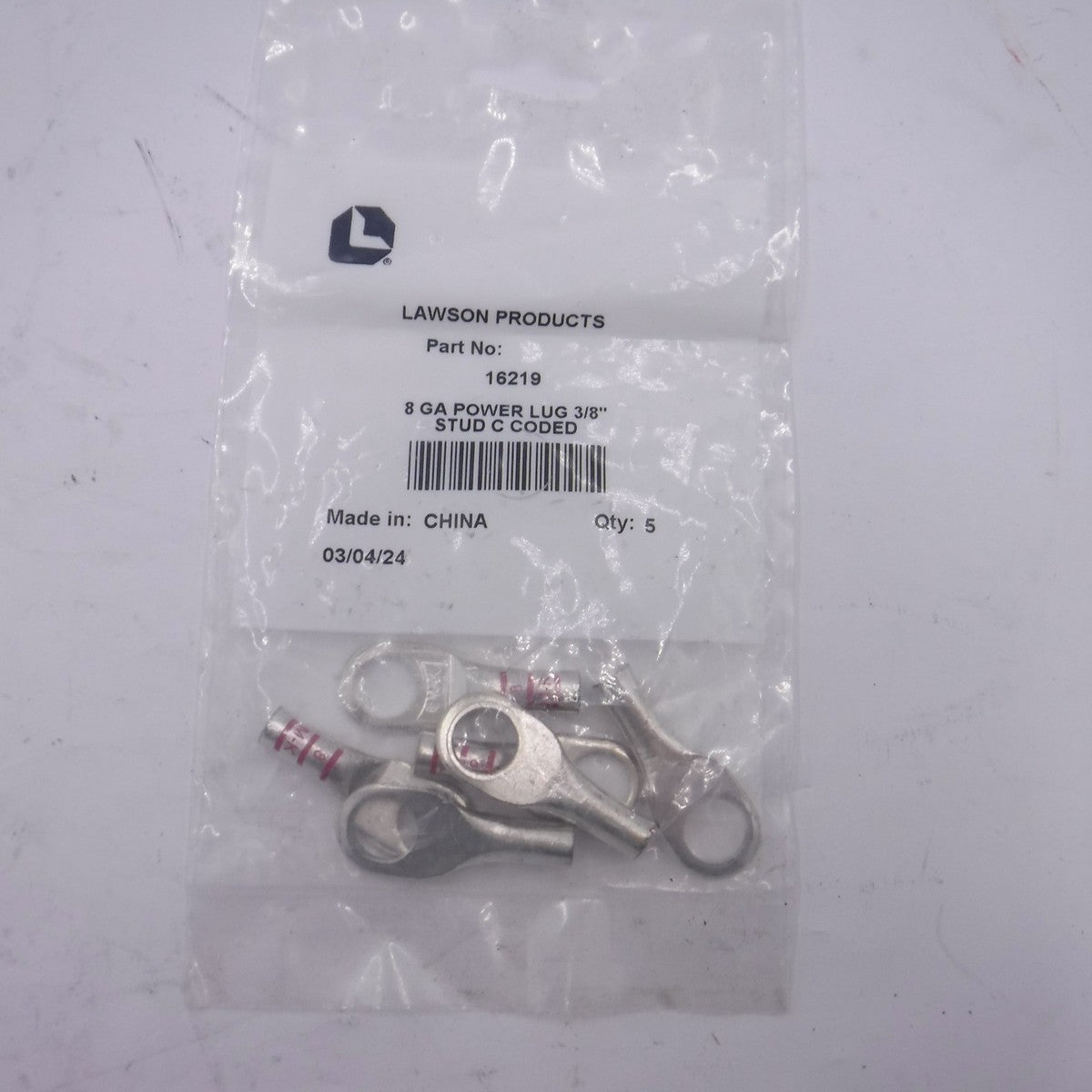 5 Pack Lawson Tru-Crimp 3/8" Red Extreme-Duty Battery Cable Lugs 8AWG 16219