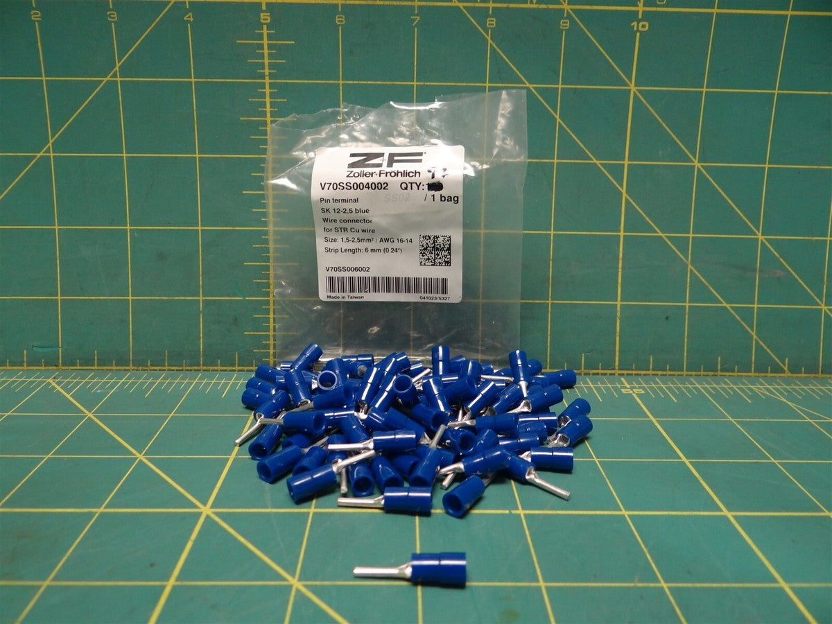(Qty: 97) Zoller+Fröhlich Pin Terminals V70SS004002 16-14 AWG 12mm Pin Length
