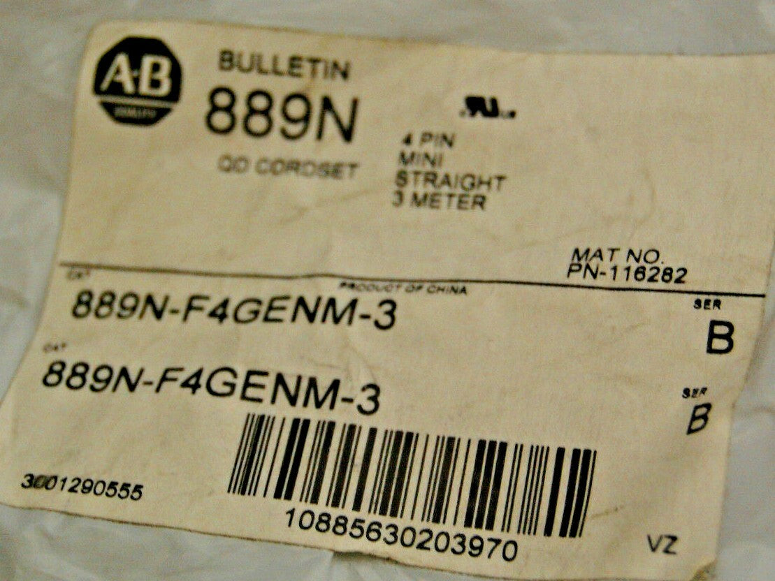 Allen-Bradley 889N-F4GENM-3 QD Cord Set (4-Pin, Mini, Straight, 3 Meters) "NEW"
