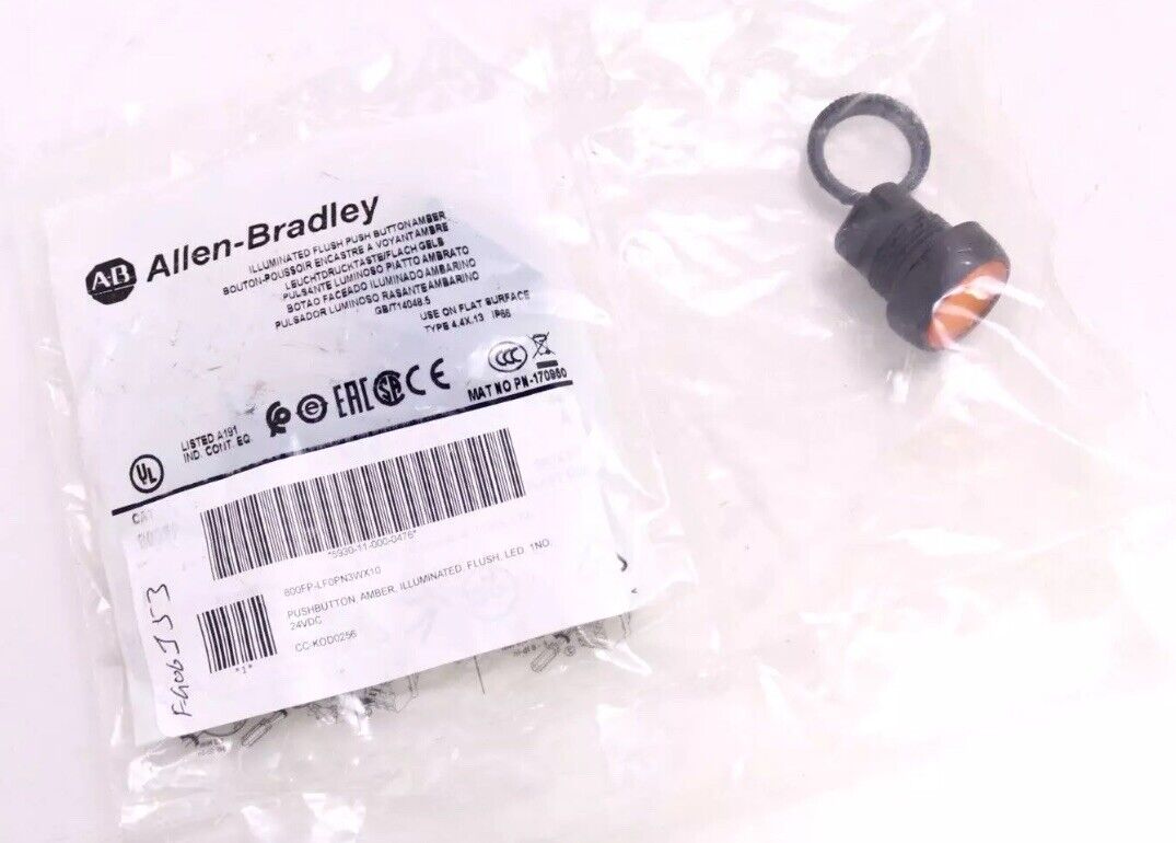 ALLEN BRADLEY 800FP-LF0PN3WX10 AMBER PILOT LED LIGHT 24VDC 800FPLF0PN3WX10.  K4