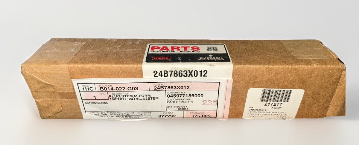 FISHER 24B7863X012 PLUG/STEM  M-FORM 1/4 PORT, 3/4 TVL, 1/2 STEM. NEW!       G6