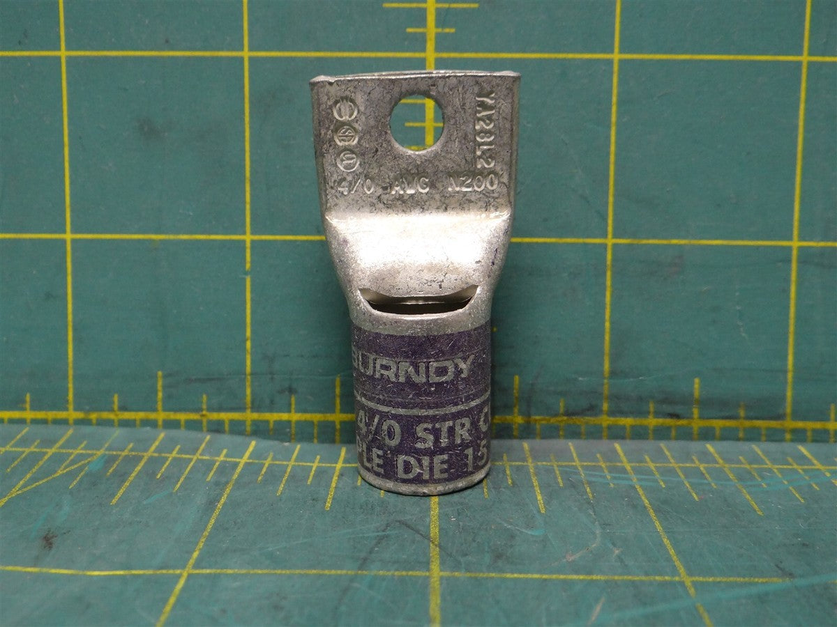 Burndy YA28-L2 Terminal Lug 4/0 AWG 1/4" Stud, Standard Barrel Purple