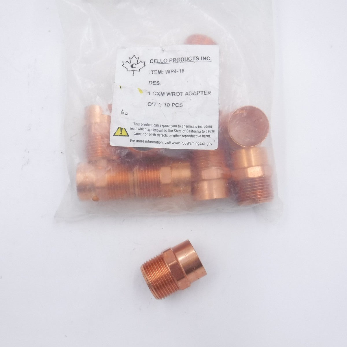 10 Pack Cello WP4-16 Copper Male Adapters 1" ID x 1" MPT Plumbing