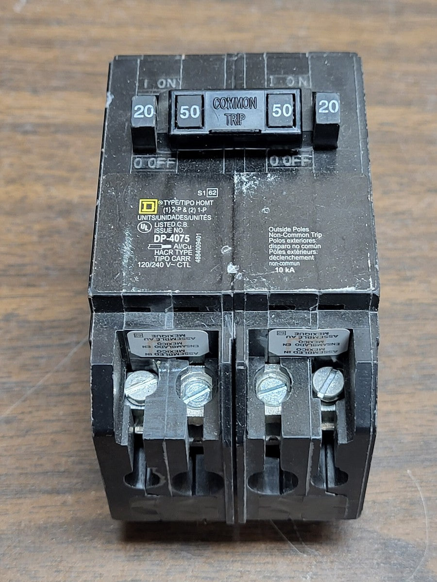 SQUARE D HOMT2020250 BREAKER QUAD 1-50A 2 POLE 2-20AMP 1 POLE 240VOLT NEW
