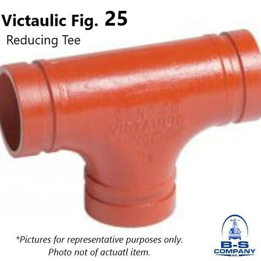 4" x 1" Victaulic Style 25 Reducing Tee Grooved End Pipe Fitting 4 x 1