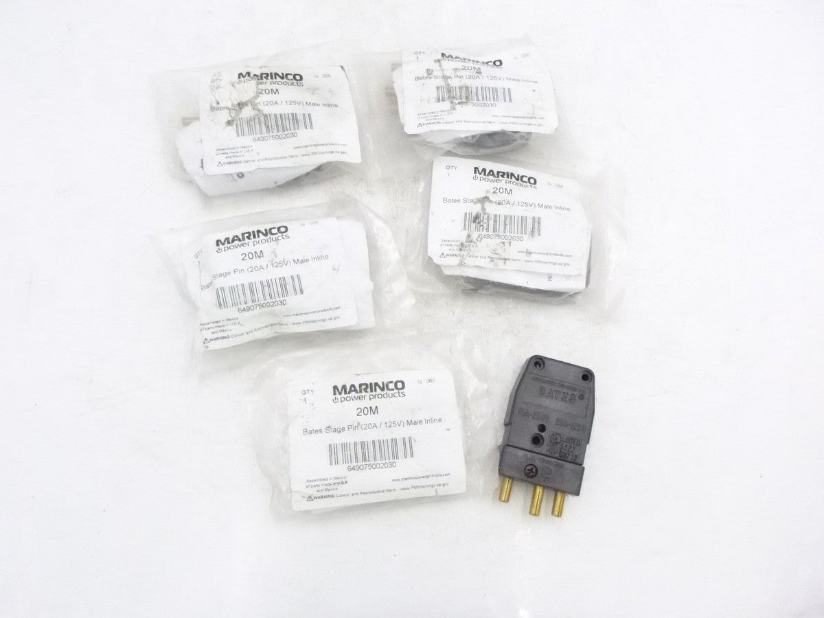 5 Pack Marinco 20M Bates Stage Pin 20 Amp 125 Volt Male Inline