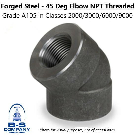 45 Degree Elbow A105 Forged Steel Fitting 3" 3000 NPT Threaded