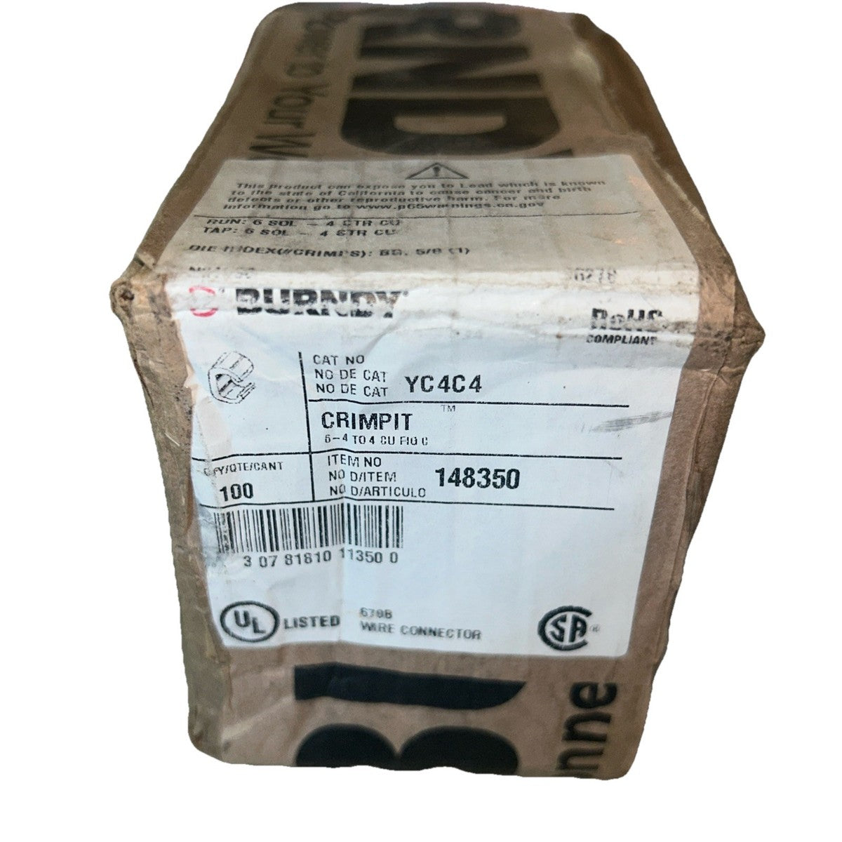 *QTY 98* Burndy YC4C4 Copper Crimp Compression Connectors CU 6 Sol-4.       B4