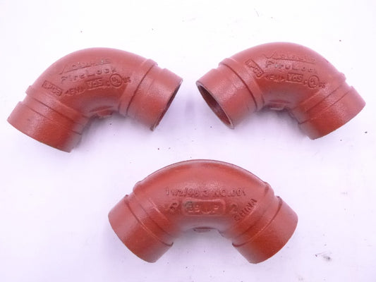 3 Pack Victaulic 1-1/2" 90° No. 001 Ductile Iron Grooved Firelock Elbow