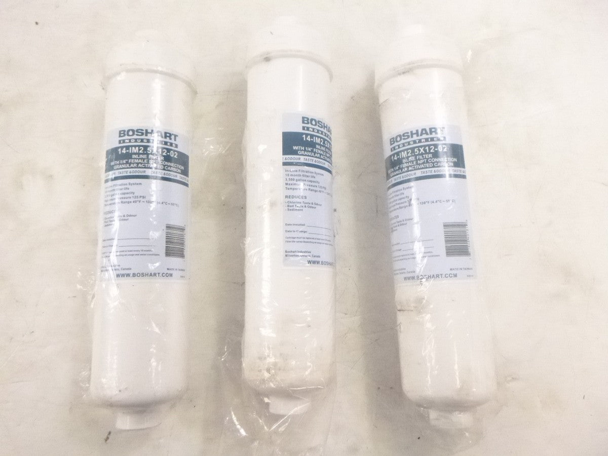 3 Pack Boshart 12" Ice Maker Filter 14-IM2.5X12-02 Carbon 1/4" FNPT 125PSI