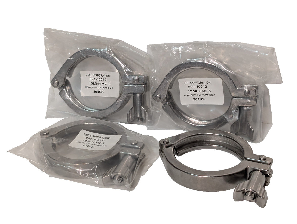 Lot of 4: VNE Corp. 13MHHM2.5 Heavy Duty Clamps w/Wing Nuts 691-10012, 304SS