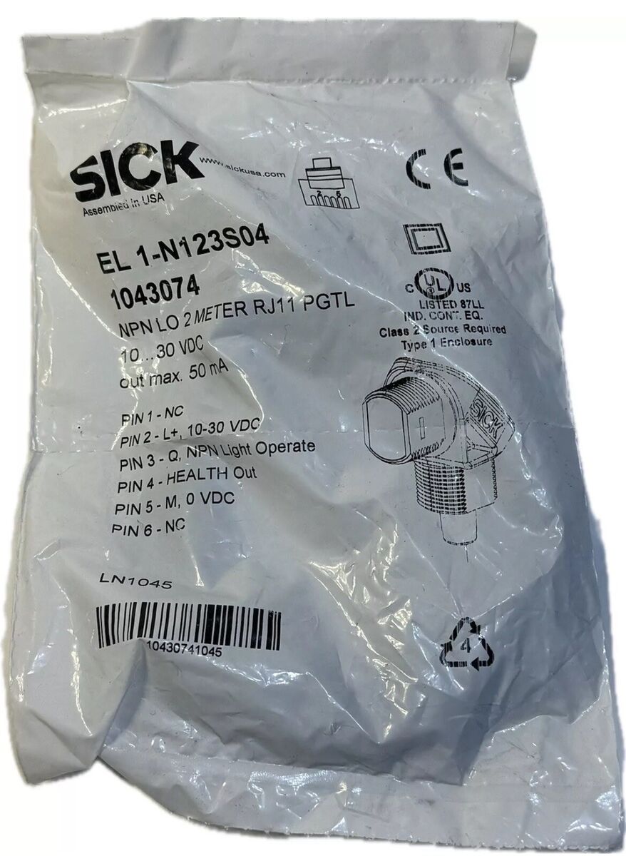 Sick EL 1-N123S04 1043074 NPN LO 2 Meter RJ11 PGTL Photoeye Polarized Retro-Refl