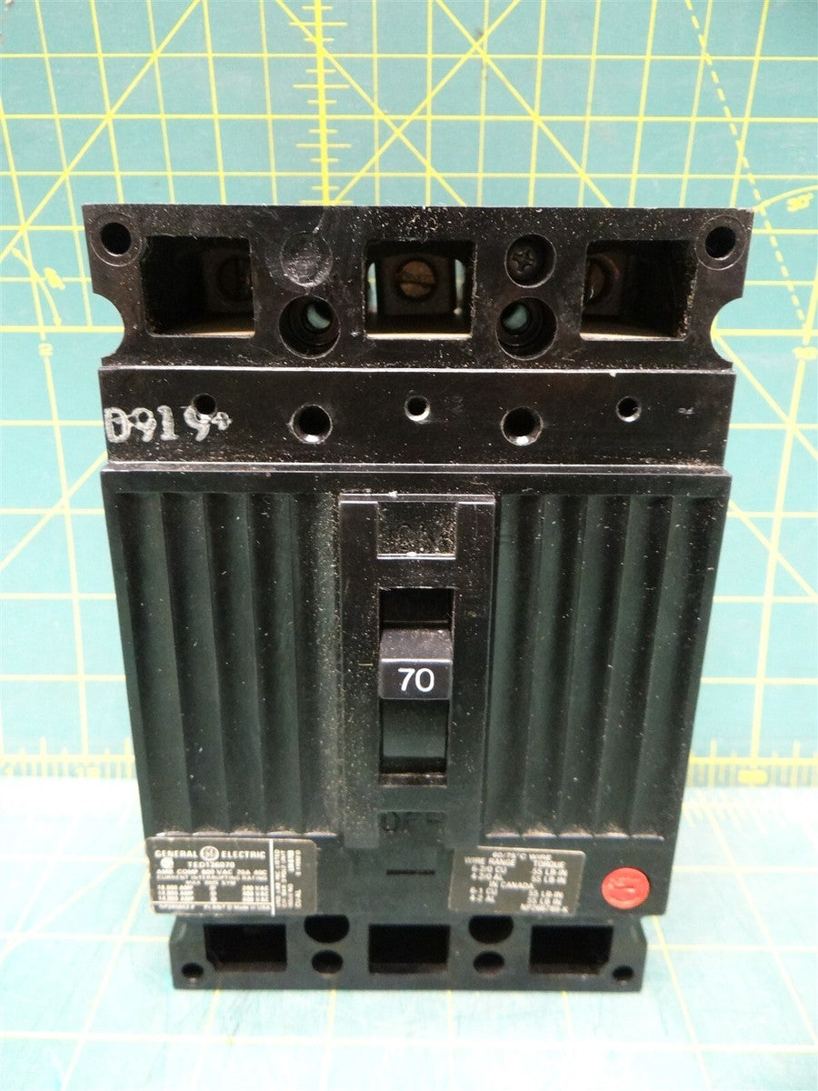 General Electric TED136070 3 Pole 70AMPS 600 VAC 18kA@480V Circuit Breaker