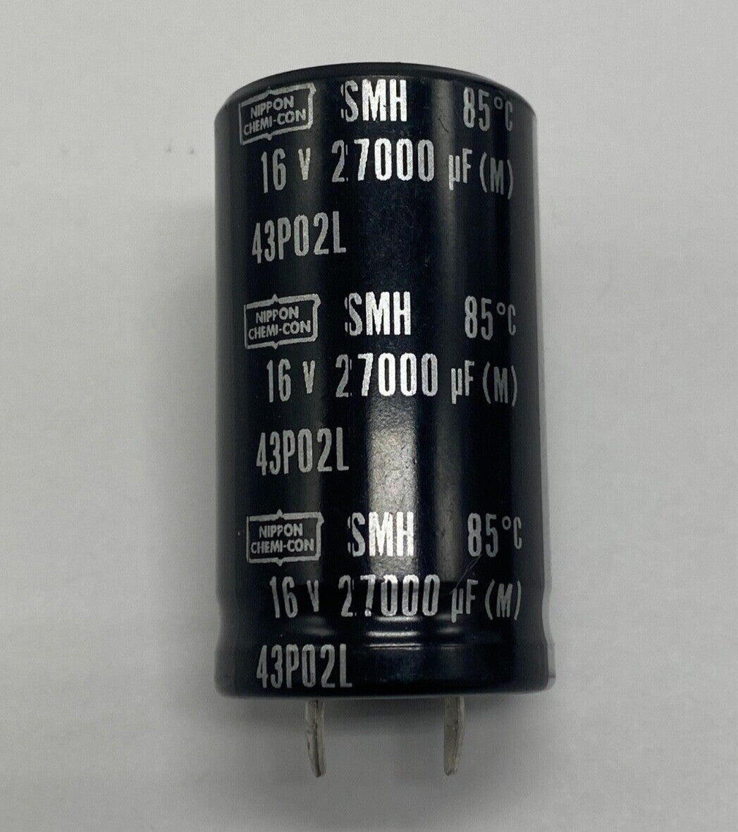 Nippon Chemi-Con 27,000uf 16V NOS snap-in electrolytic capacitor SMH 43P02L