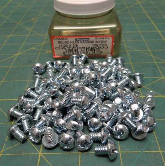 (100) Powers Fastening 1/4-20 x 3/8" Round Head Combo Machine Screw Zinc 082200J