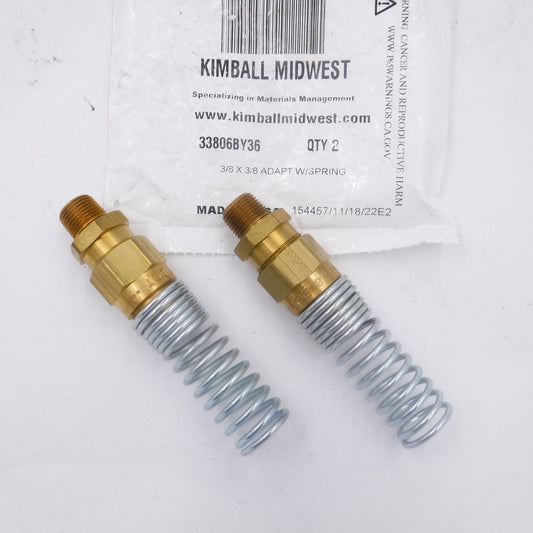 2 Pack Kimball Midwest 33806BY36 3/8" x 3/8" Male Connectors with Spring Guard