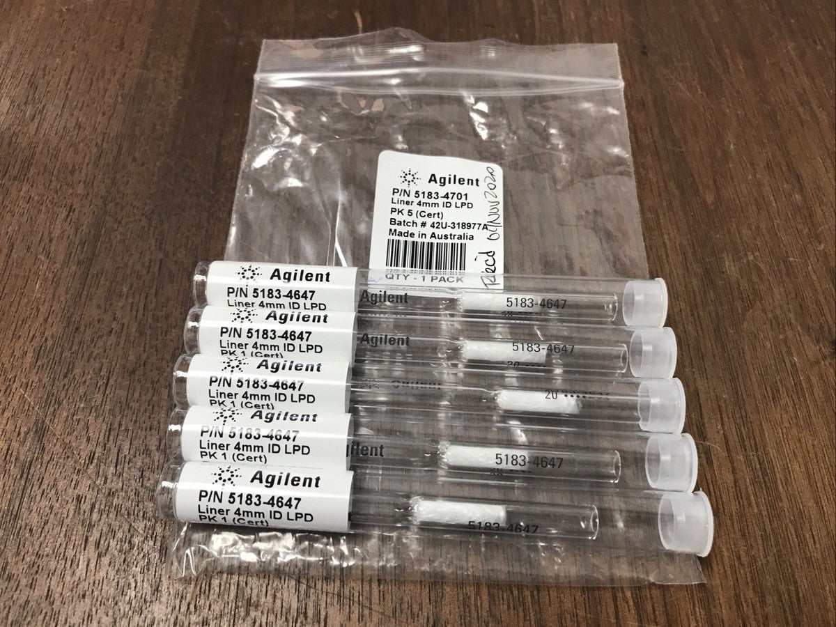 Agilent 5183-4701 Inlet Liner 5/pk Split Single Taper Glass 4mm ID LPD