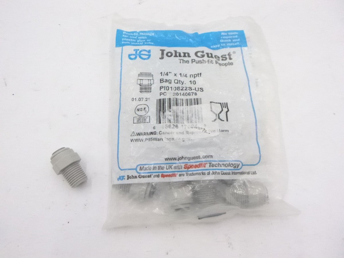 10 Pack John Guest 1/4" x 1/4" NPTF Gray Acetal Push-To-Connect Male Connectors