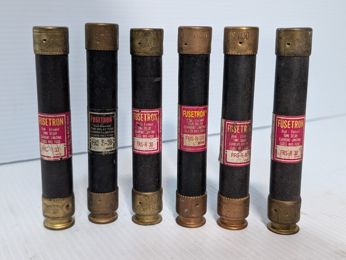 Lot of 6 Bussmann (Fusetron) FRS-R-30 Fuses, 30A, 600VAC
