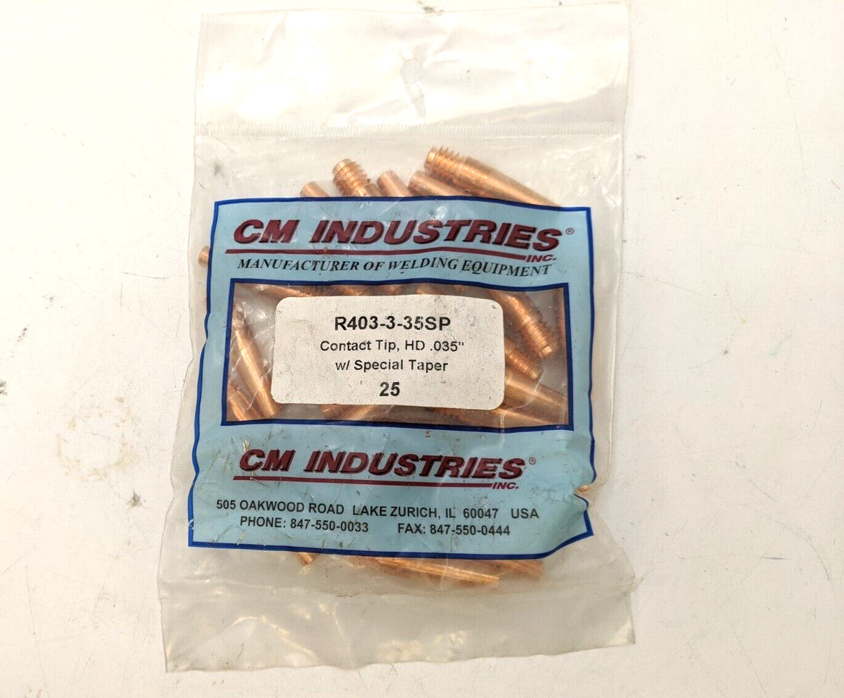 25Pc CM Industries R403-3-35SP Heavy Duty Weld Contact Tip .035" Special Taper