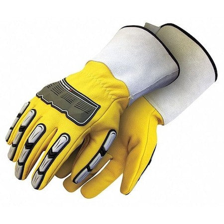 Bdg 20-1-10696-X2l Leather Drivers Gloves, Gauntlet Cuff, Wing Thumb, Yellow,