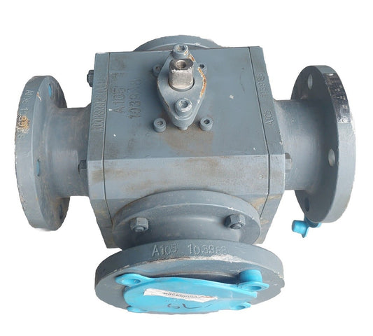 3-Way Ball Valve 3" Class 150 A105 Steel Body x SS Trim x RPTFE Seat, 360 T-Port