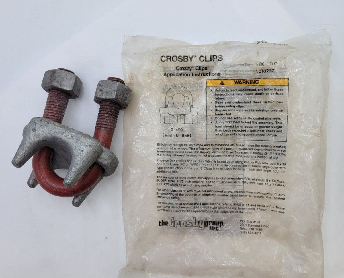Crosby Clips 1010257 Red U-Bolt G-450 Wire Rope Clip 1-1/8 inch Galvanized Steel