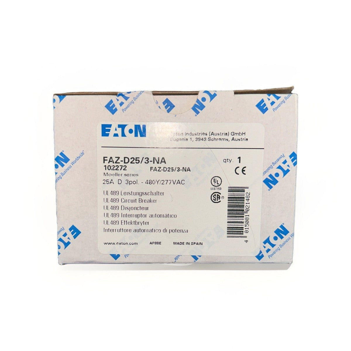 NEW IN BOX! Eaton FAZ-D25/3-NA Circuit Breaker 25A, 3P, 480Y/277VAC.    C10