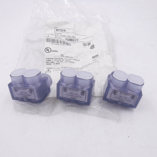 3 Pack Burndy BIT2/0 Aluminum Multiple Tap Connectors Clear 2 Port 1 Sided Entry
