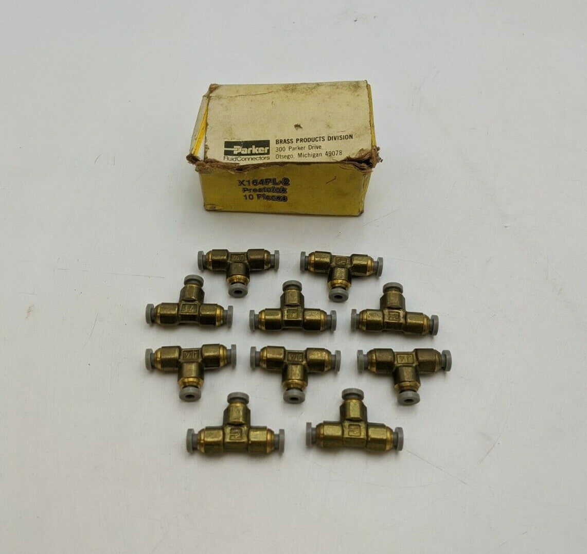 10PC Parker X164PL-2 PrestoLok Fluid Connector Tee Fitting Adapter 1/8" Brass