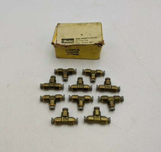 10PC Parker X164PL-2 PrestoLok Fluid Connector Tee Fitting Adapter 1/8" Brass
