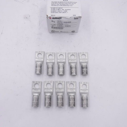 10 Pack Burndy YA26LBOX Compression Lugs 2/0 AWG 1 Hole 3/8" Stud