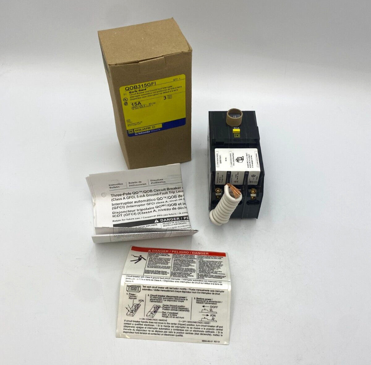 Square D QOB315GFI Bolt On Circuit Breaker 15A 3P 208Y/120V 3PH Ground Fault NOS