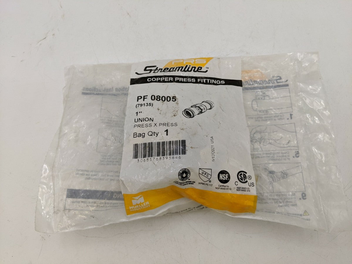 1 Piece Mueller 1" Union PFR Streamline PF 08005 Lead-Free PressxPress NOS