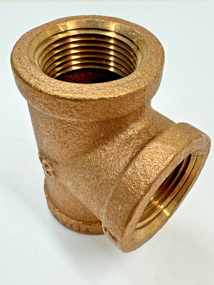 3/4" Cast Brass Tee, Female NPT Thread Ends, Pipe Fitting
