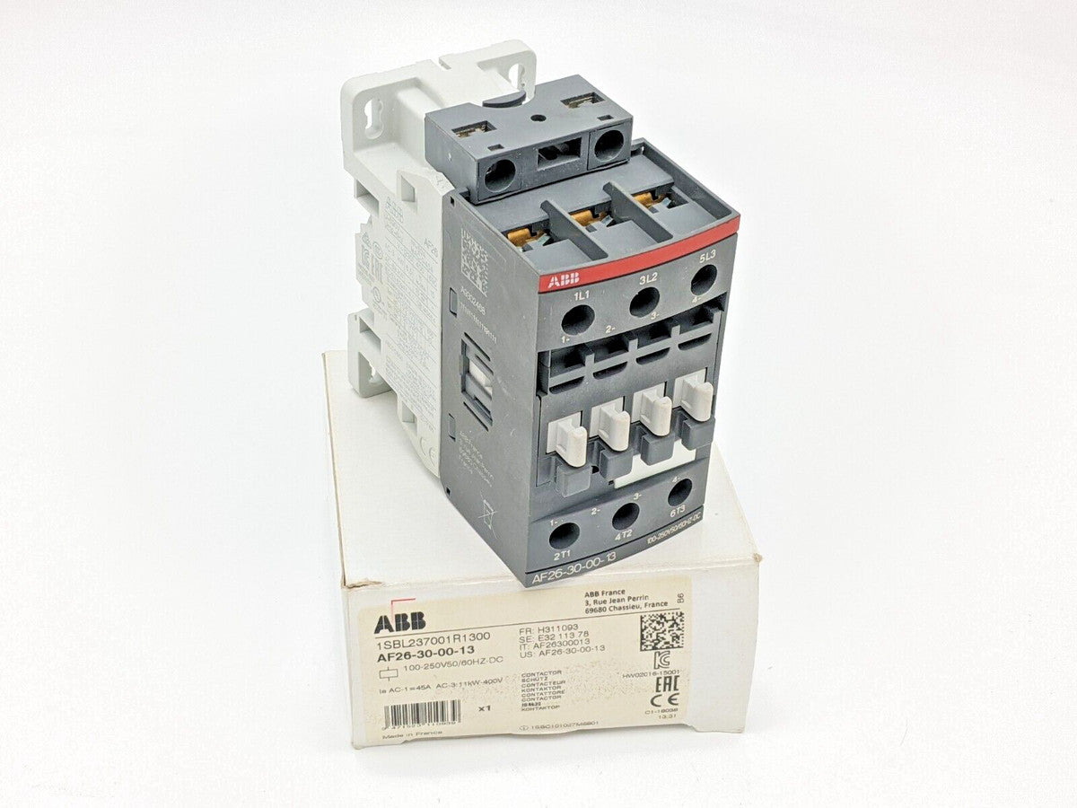 ABB AF26-30-00-13 IEC Contactor 50 Amp 100-250 VDC Coil 1/3 PH