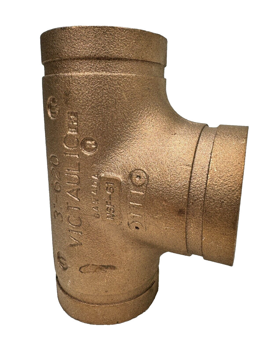 Victaulic 3" (3.125 OD) CTS Type 620 Straight Tee Grooved End Copper Fitting