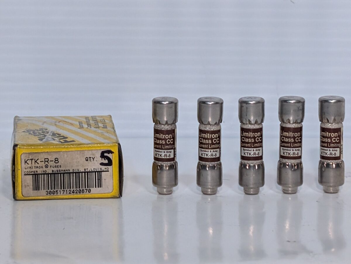 Lot of 5 NEW Bussmann KTK-R-8 ( KTK-R-8) 8 Amp 600V Fast-Acting Fuses