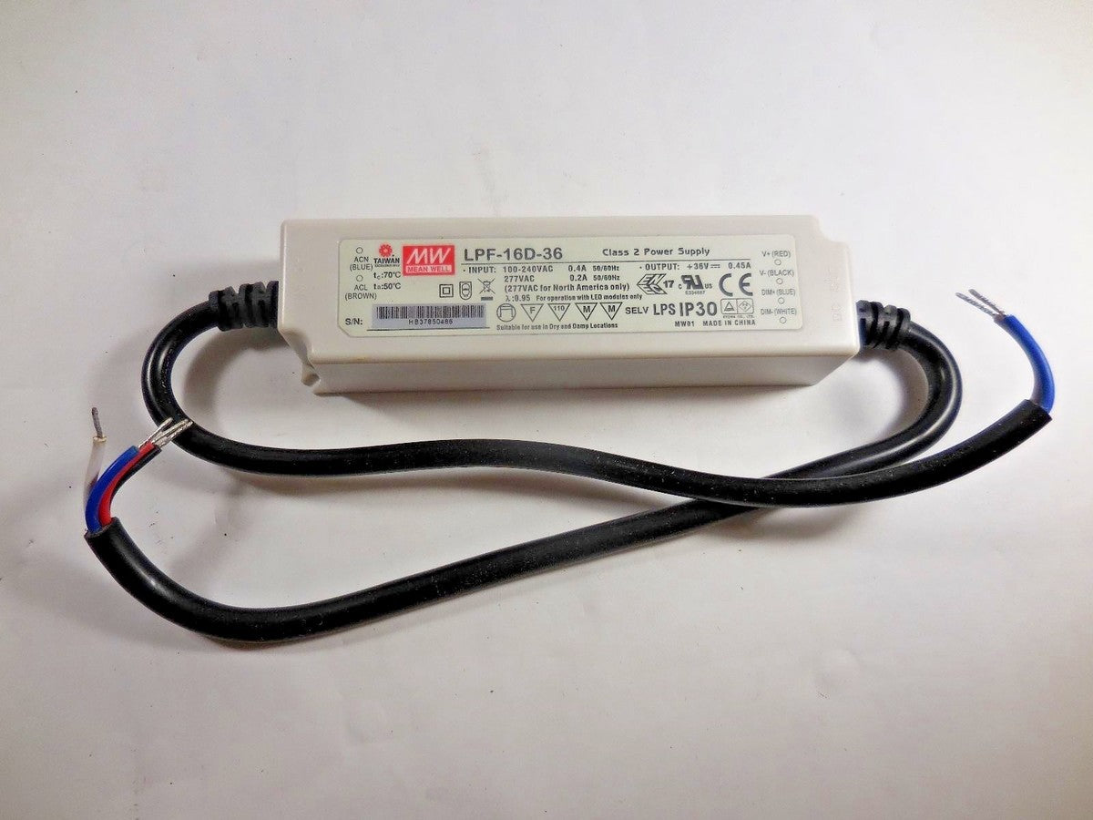 Mean Well LPF-16D-36 LED Driver Switching Power Supply (36VDC, 0.45A) "NEW"