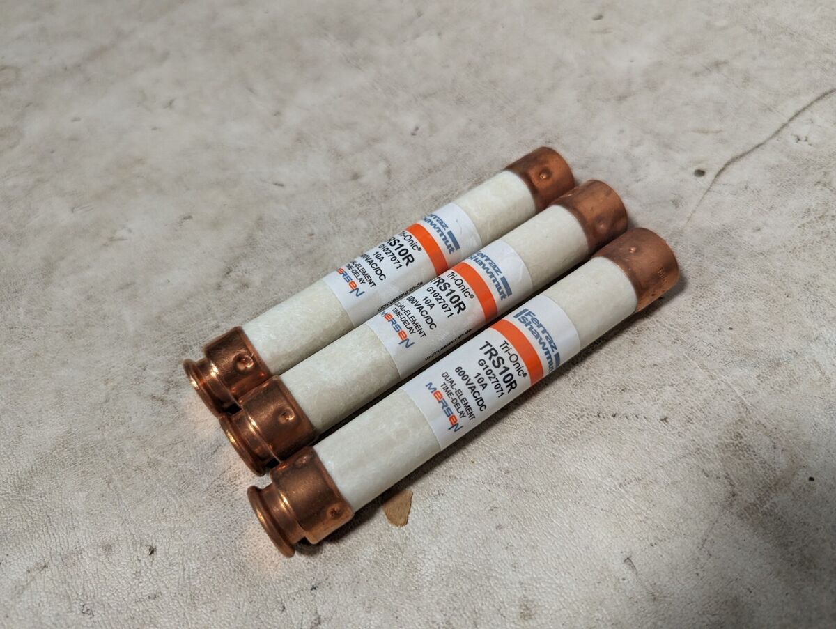 Lot of 3 Mersen TRS10R fuses, G1027071, 10A, 600VAC/DC, Tri-Onic