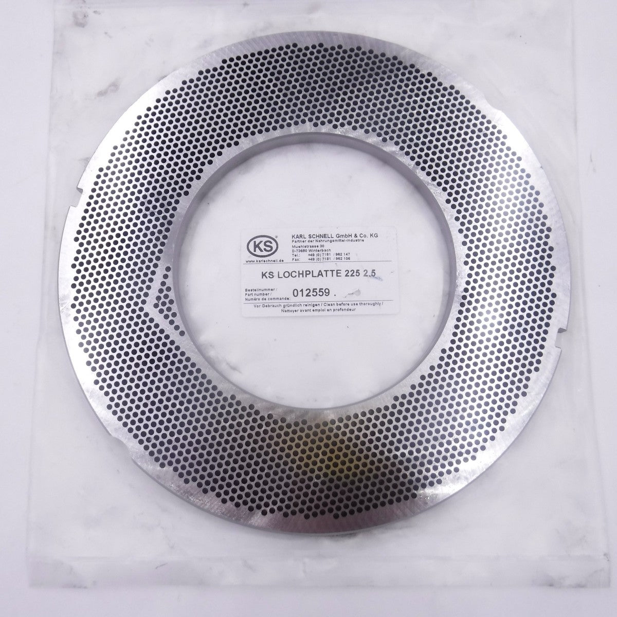 Karl Schnell 012559 225mm Hole Plate 2.5mm Holes Stainless Steel
