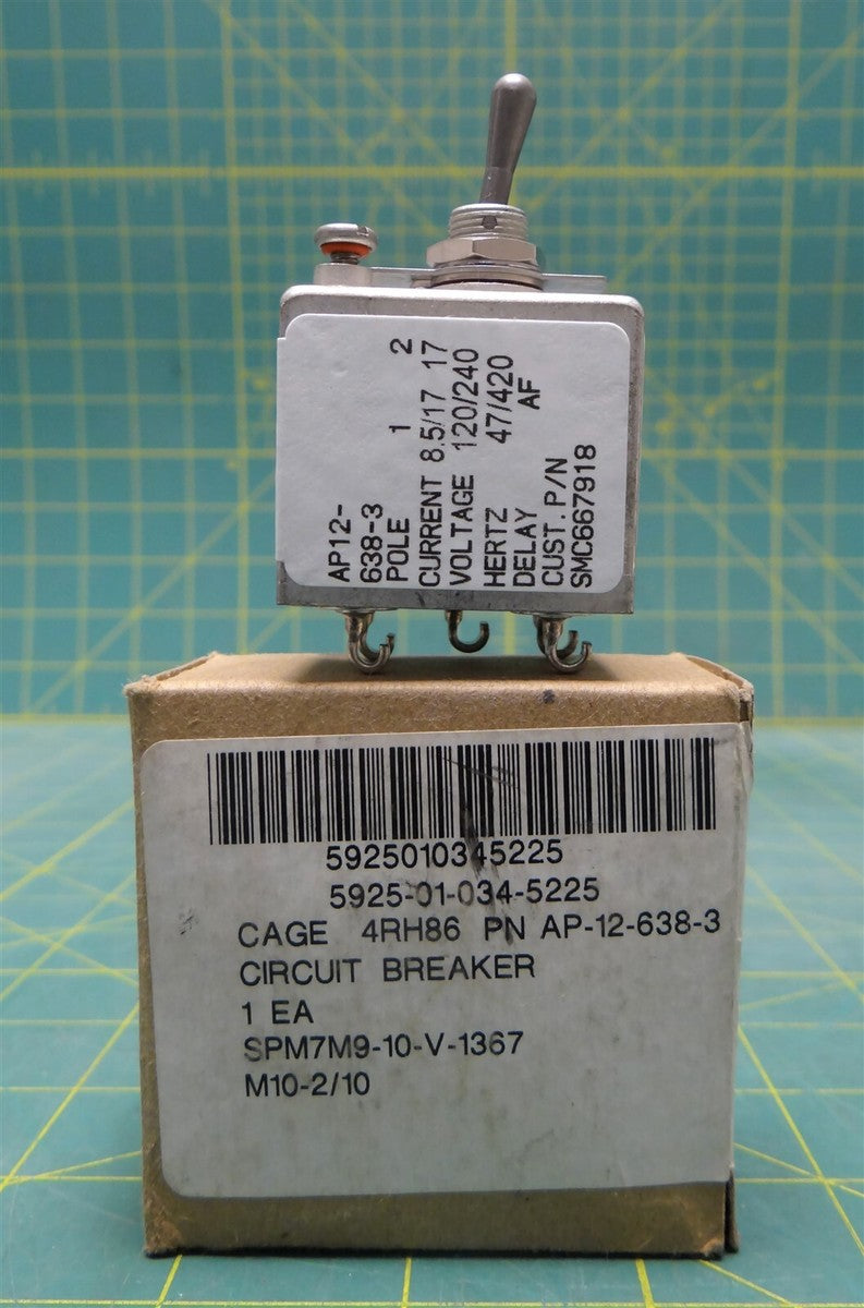 Sensata Technologies/AIRPAX Circuit Breaker P/N AP-12-638-3 NSN 5925-01-034-5225