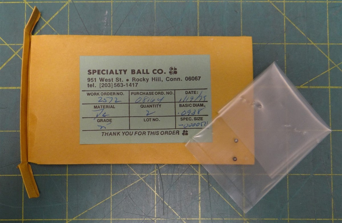 (Lot of 2) 0.0938" Diameter Specialty Ball Co. Tungsten Carbide Bearing Ball
