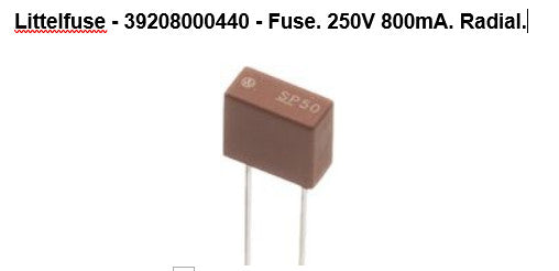 Lot of 50 - Littelfuse - 39208000440 - Fuse. 250V 800mA. Radial.