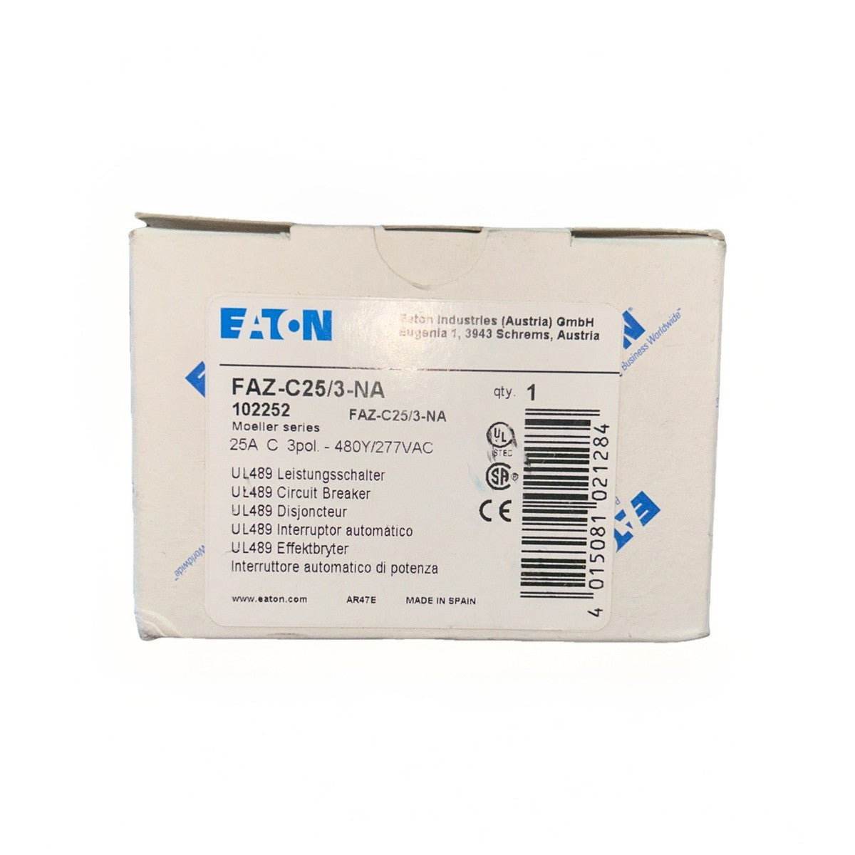 NEW IN BOX! EATON FAZ-C25/3-NA CIRCUIT BREAKER 25A 3 POLE 480V.      C10