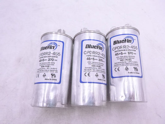 3 Pack Bluefin Round Dual Motor Run Capacitor 45/5 MFD 370V CPDRR2-455