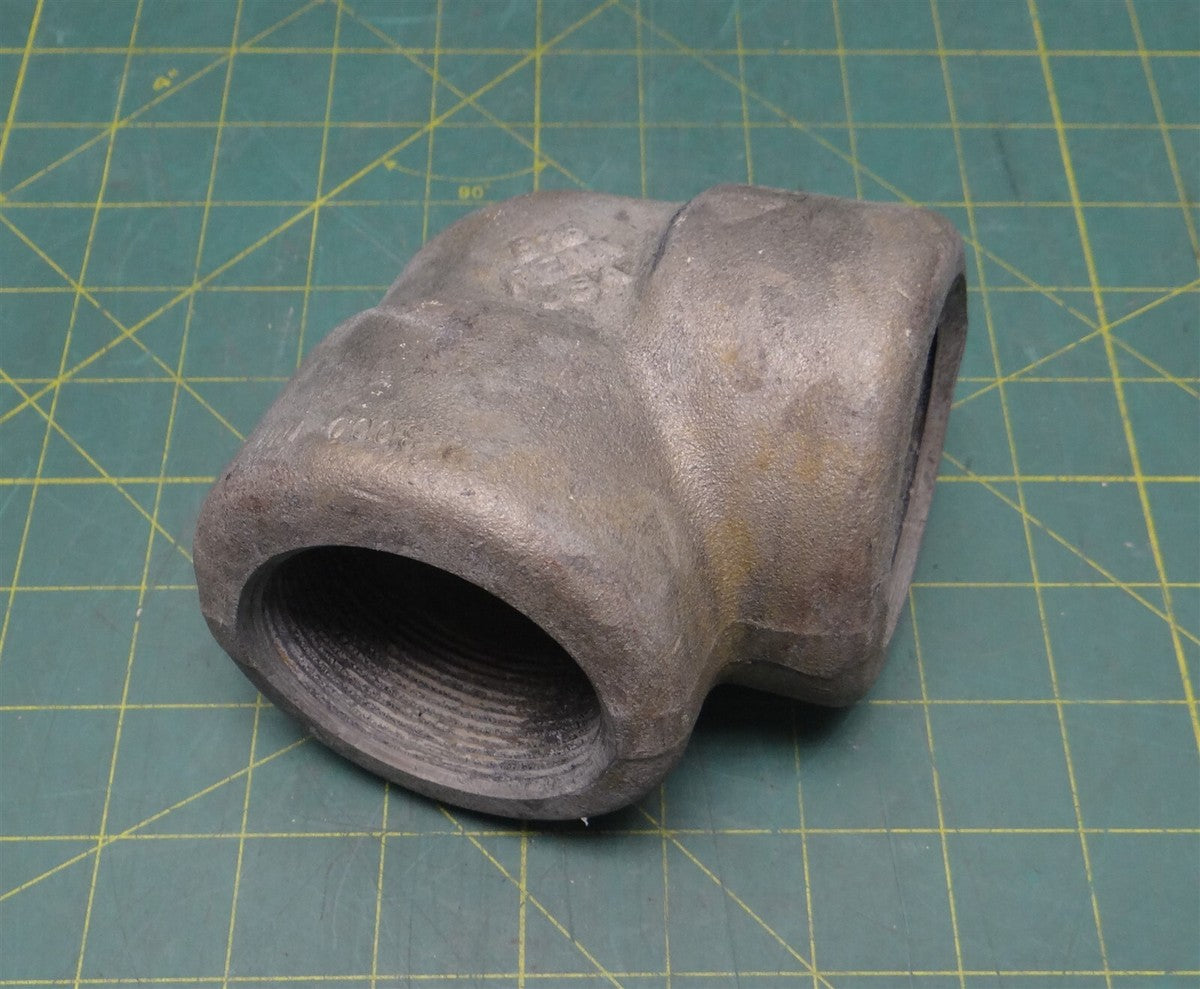 2" NPT 3000 Forged Steel B16 90° Elbow Fitting, 1NH, 4.25" Height 4.25" Length